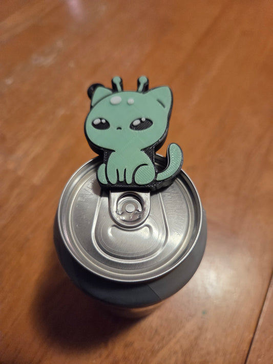 Alien cat can tab keychain