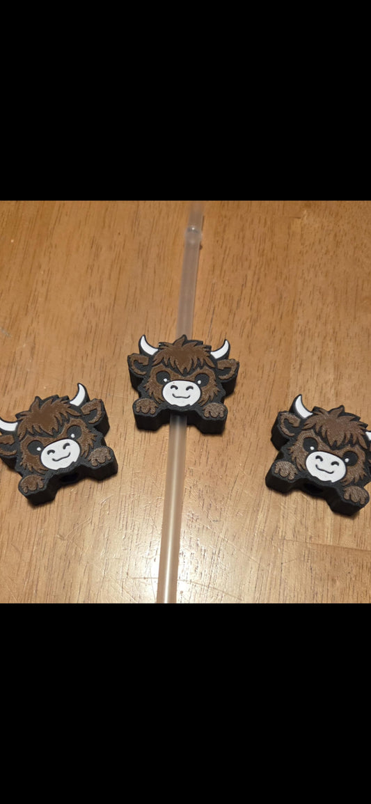 Highland brown cow straw toppers