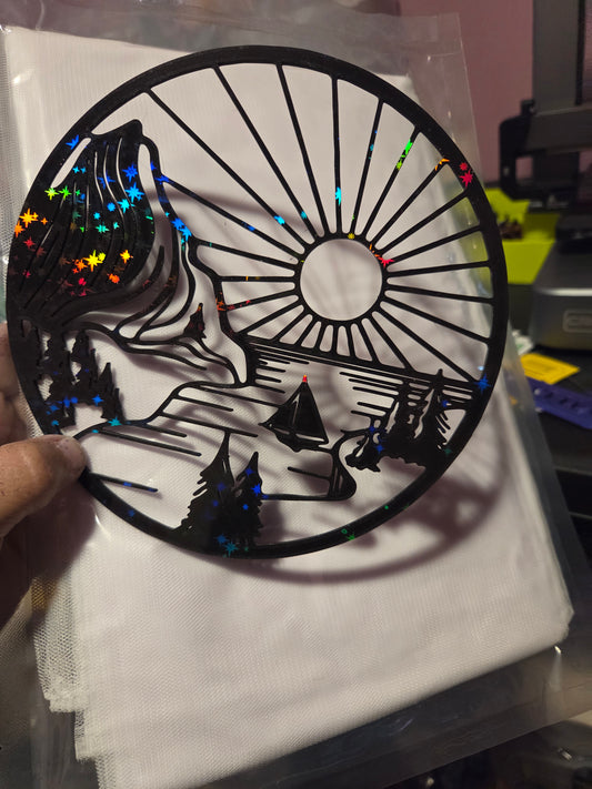 mountain sunset stainglass